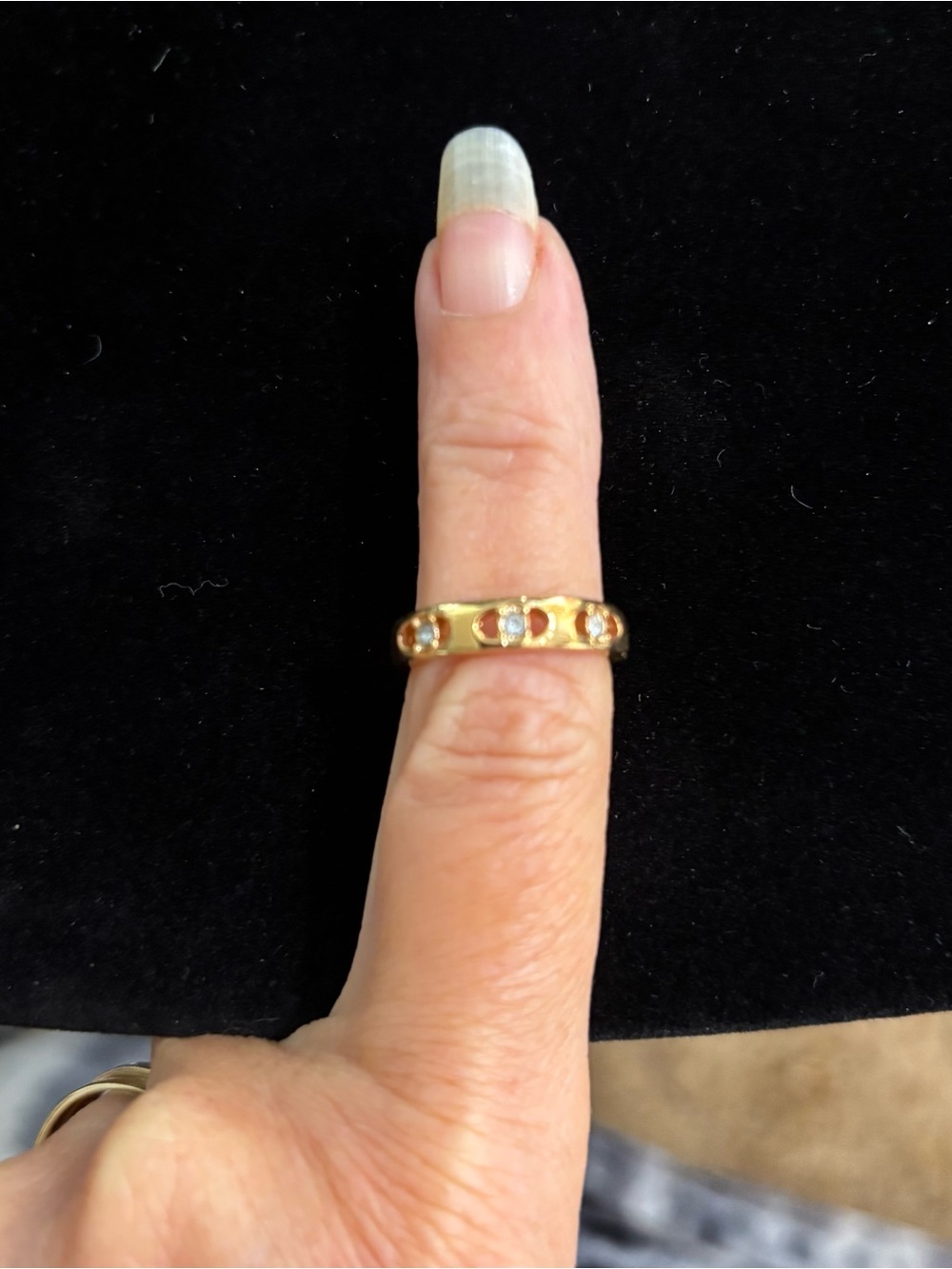Vintage Avon Gold Tone Ring with Clear Crystal Accents Stacking